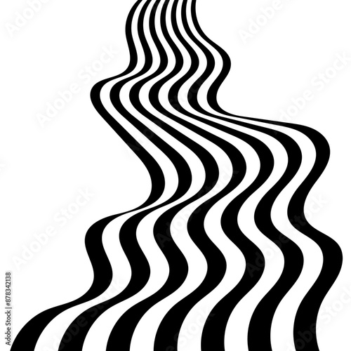 Abstract perspective line stripes in black colour with 3d dimensional effect isolated on white background