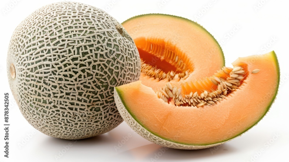 A halved orange melon isolated on white background A halved orange melon isolated on white background