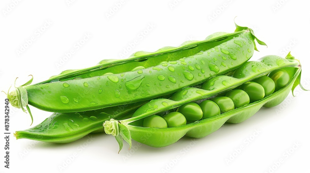 Fresh green peas in struchkakh isolated on white background Fresh green peas in struchkakh isolated on white background