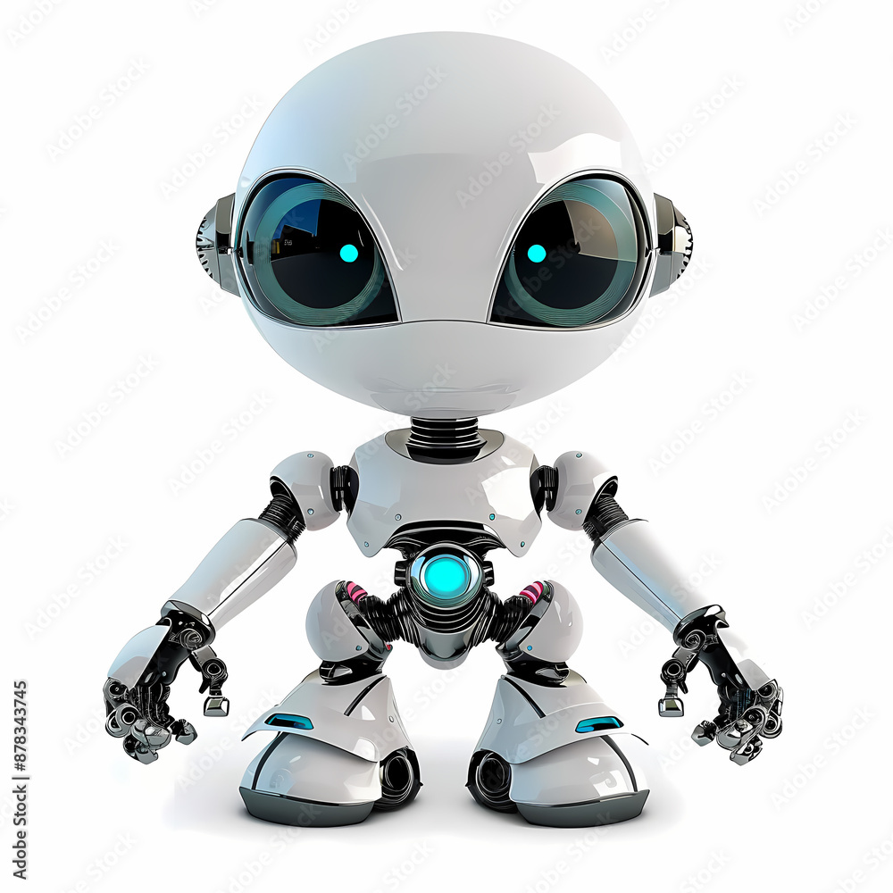 3D cute robot in white background vector image