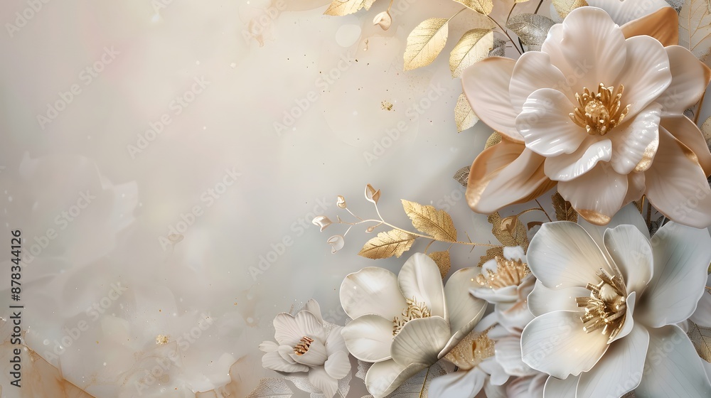 White and gold floral background. White and gold floral background.