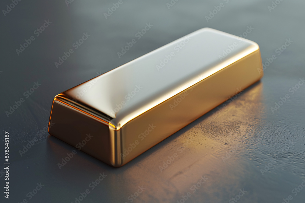 Shiny gold bar on a dark surface, highlighting its smooth, reflective texture and luxurious appearance Shiny gold bar on a dark surface, highlighting its smooth, reflective texture and luxurious appearance