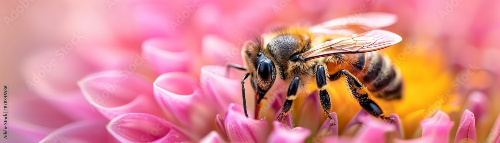 Bee on Pink Flower. Bee on Pink Flower.