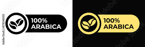 100 arabica icon. Premium coffee blend vector illustration. Coffee beans label emblem, badge, sign, symbol, stamp or seal for product packaging.