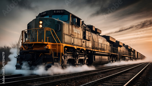 Industrial-Logistic Train at Dawn: Cinematic Grandeur