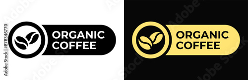 Organic coffee icon. Natural coffee blend vector illustration. Premium label emblem, badge, sign, symbol, stamp or seal for product packaging.