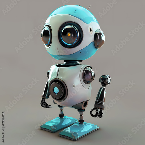 3D cute robot in white background vector image
