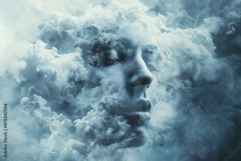 Ethereal Face Emerging from Clouds in a Dreamlike Scene Ethereal Face Emerging from Clouds in a Dreamlike Scene