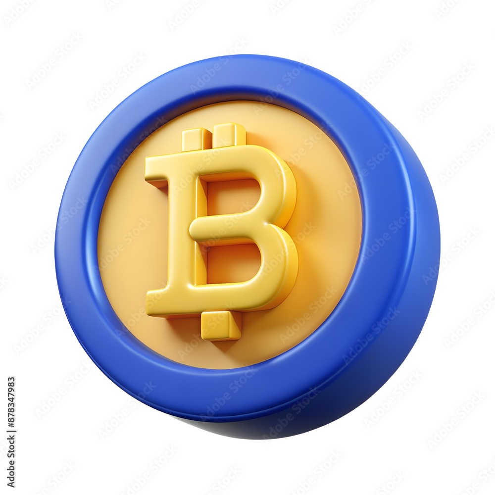Obraz premium An electric blue coin featuring the letter B, surrounded by yellow