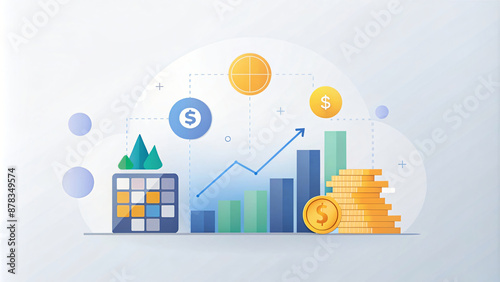 A colorful 3D bar chart illustration tracks financial market growth with data-driven icons