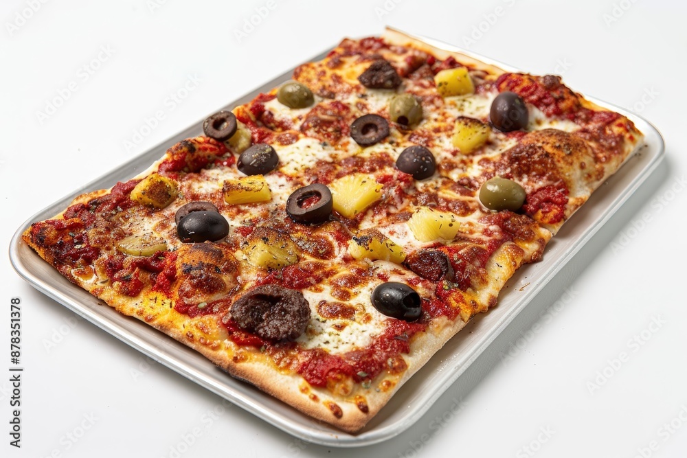 Flavorful Detroit-Style Pizza with Tangy Tomato Sauce and Melted Cheeses Flavorful Detroit-Style Pizza with Tangy Tomato Sauce and Melted Cheeses