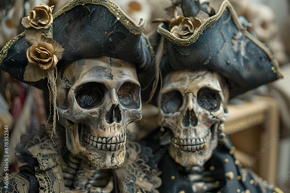 Naklejka premium Ornate Skeletons in Pirate Attire