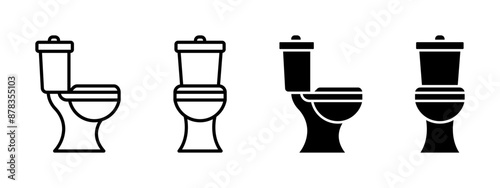 Toilet icon. WC room symbol. Bathroom sign. Simple toilet vector illustration front and side view. Restroom flush outline and black pictogram.