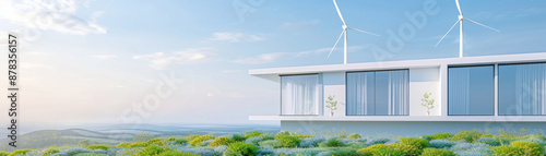 Innovative roof design with integrated wind turbines showcasing renewable energy solutions.