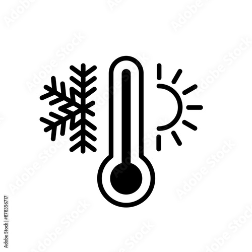 Thermometer icon. Cold snowflake and hot sun vector illustration. Weather indicator. Forecast symbol. Thermometer temperature measurement sign.