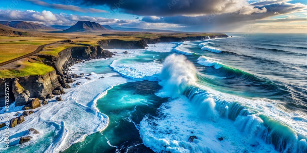 Fototapeta premium Majestic Coastal Landscape with Crashing Waves and Dramatic Cliffs