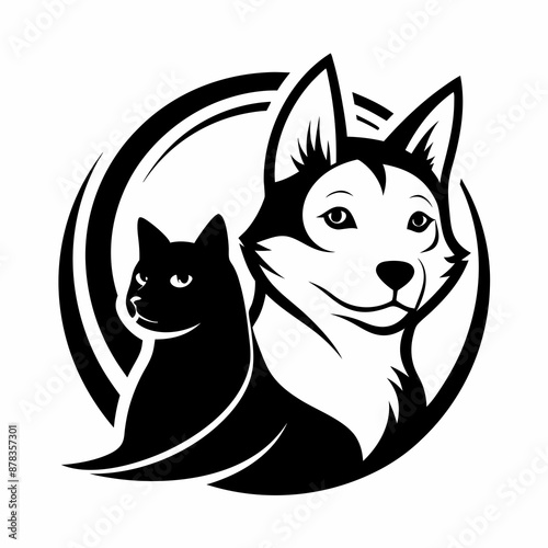 a black and white logo of a cat and a dog