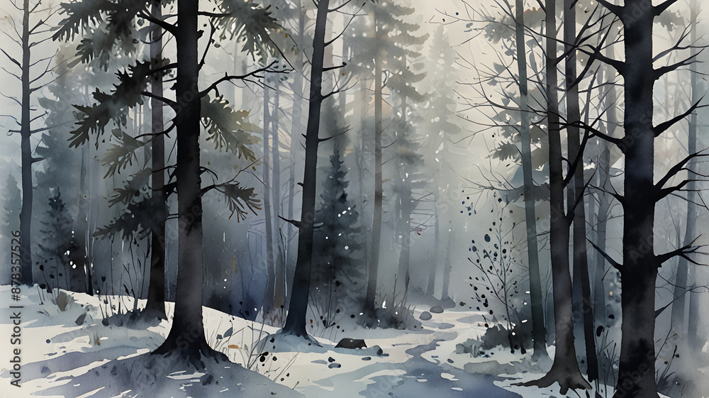 Naklejka premium misty morning in the forest, ai generated