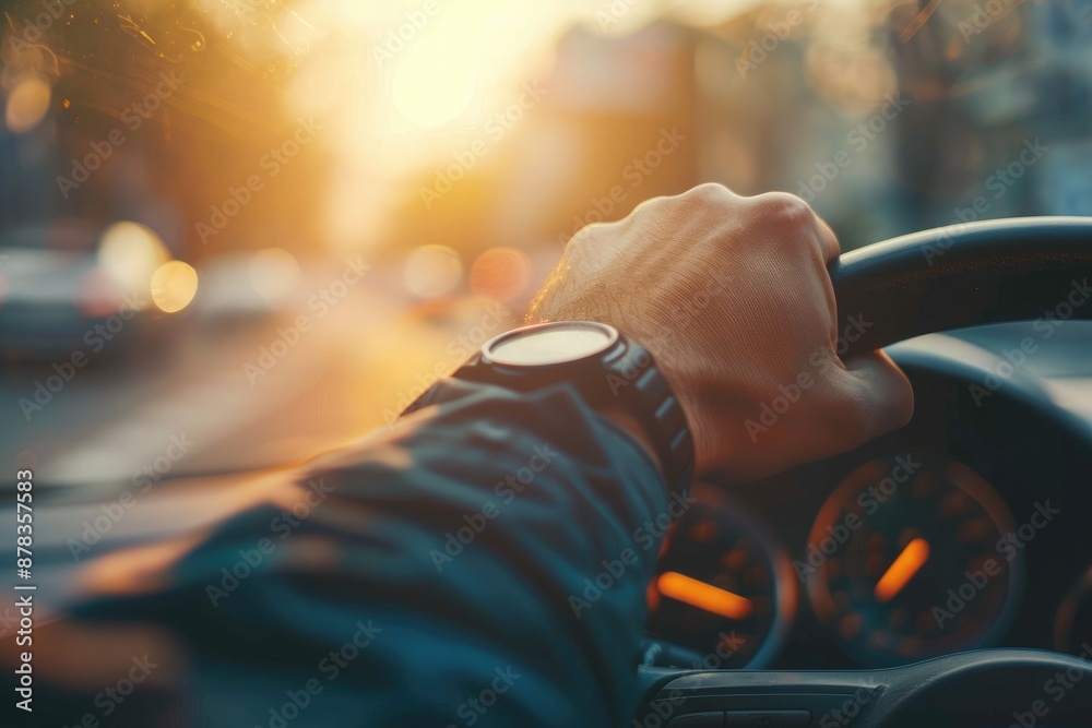Close up young man driving on the road Close up young man driving on the road