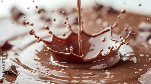 close up of a chocolate milk splash on white background