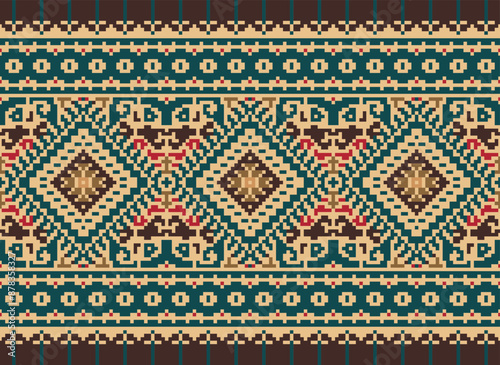 Geometric ethnic oriental seamless pattern traditional Design for background,carpet,wallpaper.clothing,wrapping,Batik fabric,Vector illustration.embroidery style - Sadu, sadou,