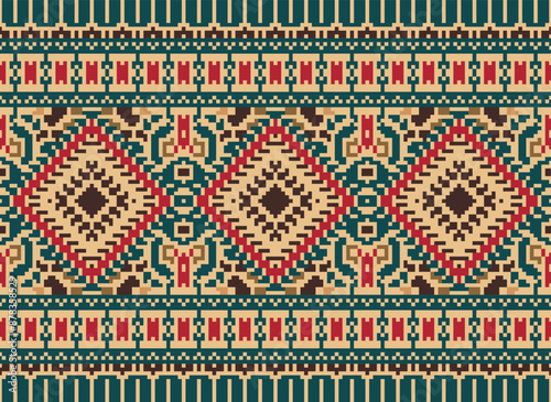 Geometric ethnic oriental seamless pattern traditional Design for background,carpet,wallpaper.clothing,wrapping,Batik fabric,Vector illustration.embroidery style - Sadu, sadou,