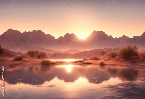 mountain illustration desert sunrise reflection water view sky landscape lake mountains cloud beach morning