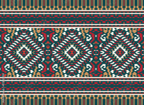Geometric ethnic oriental seamless pattern traditional Design for background,carpet,wallpaper.clothing,wrapping,Batik fabric,Vector illustration.embroidery style - Sadu, sadou,