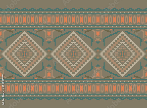 Geometric ethnic oriental seamless pattern traditional Design for background,carpet,wallpaper.clothing,wrapping,Batik fabric,Vector illustration.embroidery style - Sadu, sadou,