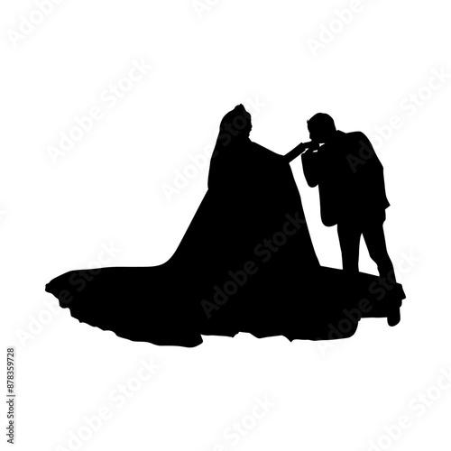 wedding silhouette of man kissing woman's hand vector
