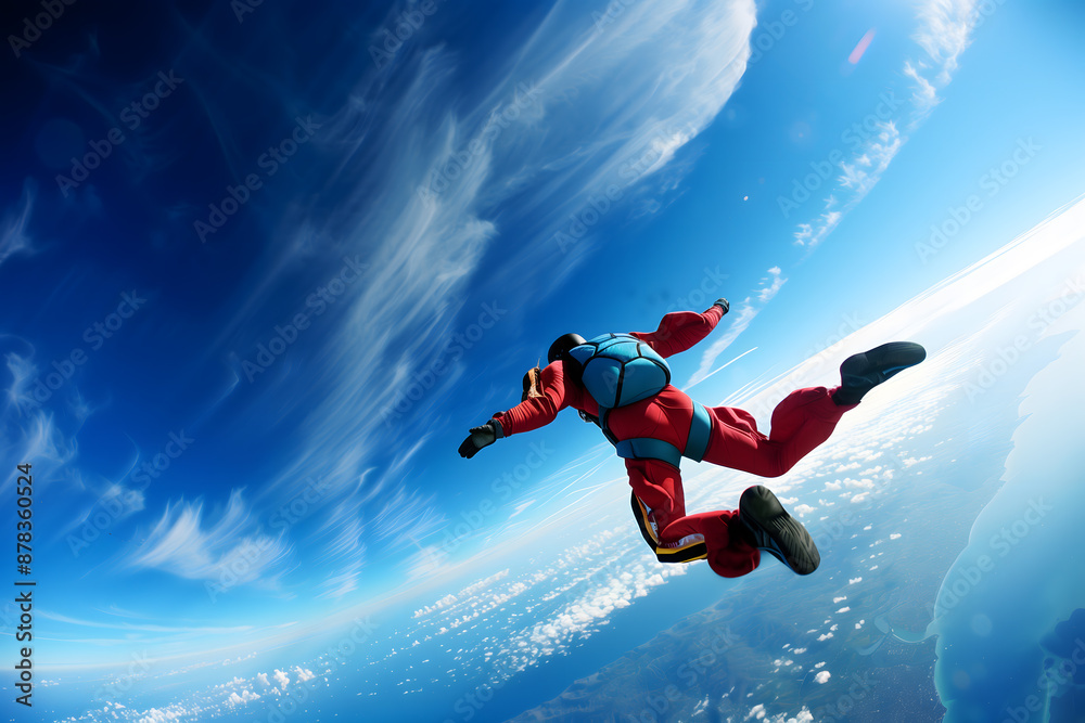 Skydiver in a blue sky with clouds Skydiver in a blue sky with clouds