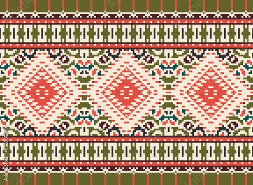 Geometric ethnic oriental seamless pattern traditional Design for background,carpet,wallpaper.clothing,wrapping,Batik fabric,Vector illustration.embroidery style - Sadu, sadou,