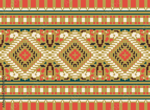 Geometric ethnic oriental seamless pattern traditional Design for background,carpet,wallpaper.clothing,wrapping,Batik fabric,Vector illustration.embroidery style - Sadu, sadou,