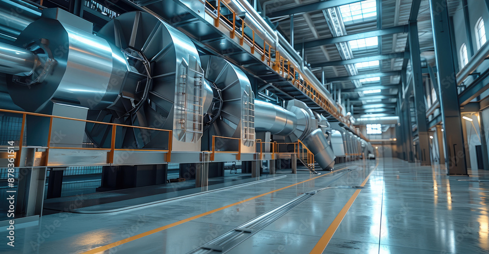 A modern industrial factory with blowers. Generative AI. A modern industrial factory with blowers. Generative AI.