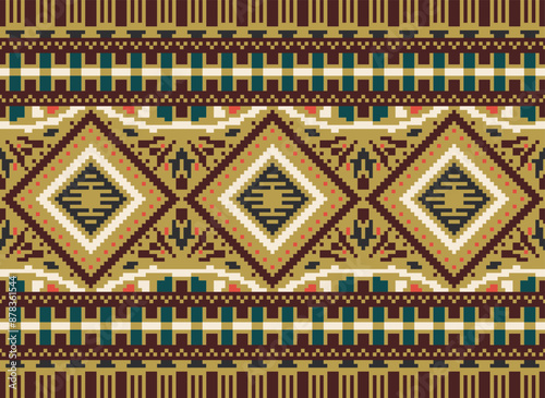 Geometric ethnic oriental seamless pattern traditional Design for background,carpet,wallpaper.clothing,wrapping,Batik fabric,Vector illustration.embroidery style - Sadu, sadou,