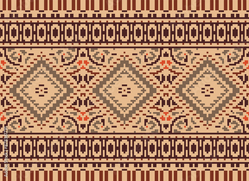 Geometric ethnic oriental seamless pattern traditional Design for background,carpet,wallpaper.clothing,wrapping,Batik fabric,Vector illustration.embroidery style - Sadu, sadou,