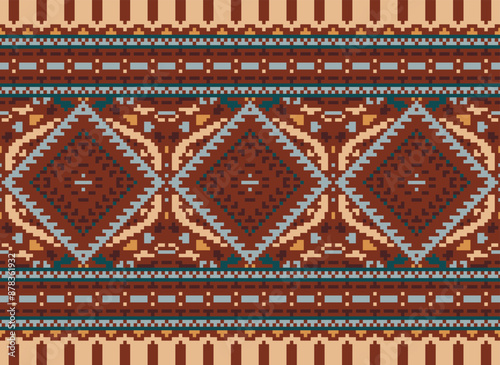 Geometric ethnic oriental seamless pattern traditional Design for background,carpet,wallpaper.clothing,wrapping,Batik fabric,Vector illustration.embroidery style - Sadu, sadou,