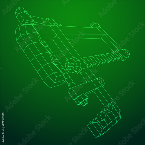 Hacksaw manual or Hand hacksaw. Wireframe low poly mesh vector illustration