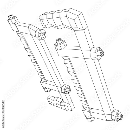Hacksaw manual or Hand hacksaw. Wireframe low poly mesh vector illustration