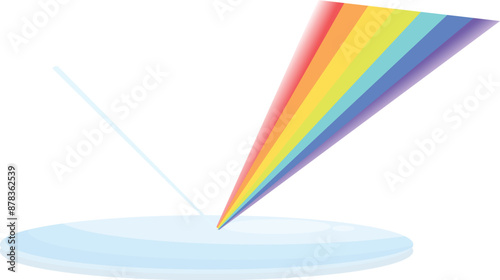 Light beam splitting through triangular prism creating rainbow color spectrum