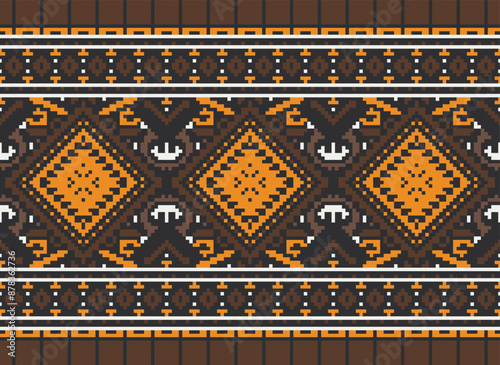 Geometric ethnic oriental seamless pattern traditional Design for background,carpet,wallpaper.clothing,wrapping,Batik fabric,Vector illustration.embroidery style - Sadu, sadou,