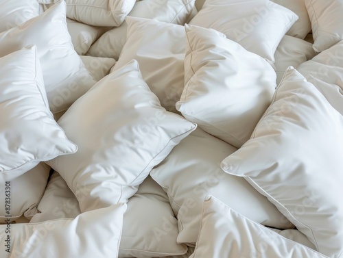 bed with a lot of white pillows