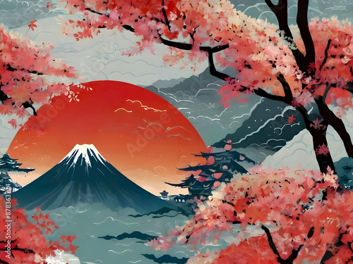 background with flowers paint art japanses asie japan chinese, traditional
