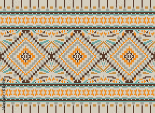 Geometric ethnic oriental seamless pattern traditional Design for background,carpet,wallpaper.clothing,wrapping,Batik fabric,Vector illustration.embroidery style - Sadu, sadou,