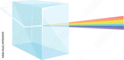Illustration of a light beam passing through triangular prism creating a colorful rainbow spectrum