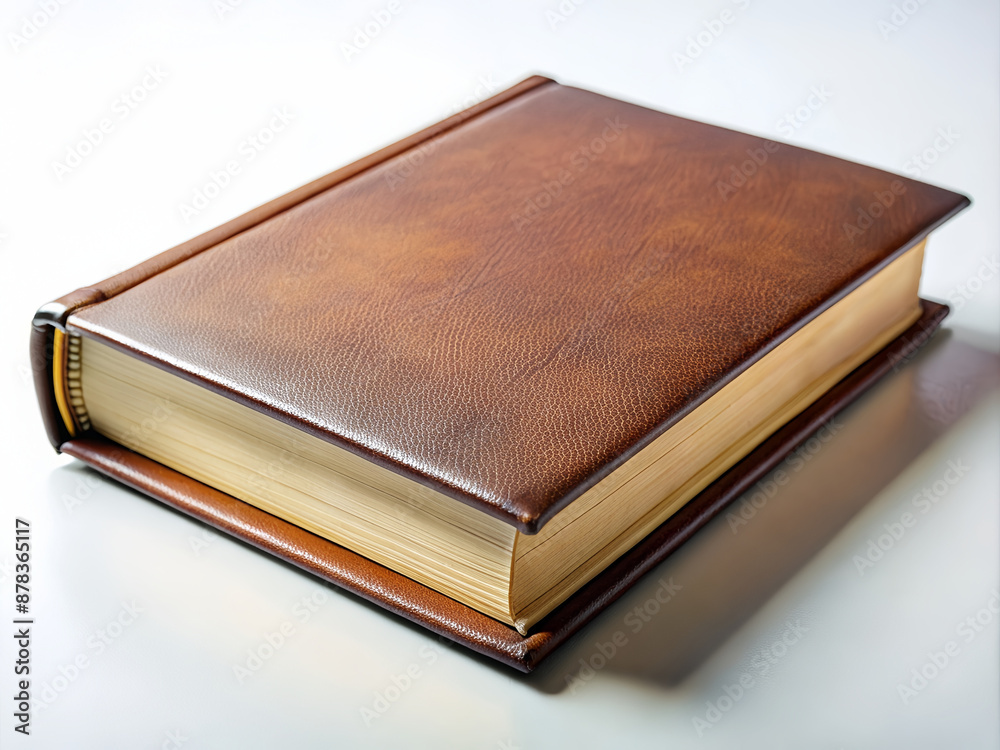 Brown leather bound book on a white background Brown leather bound book on a white background