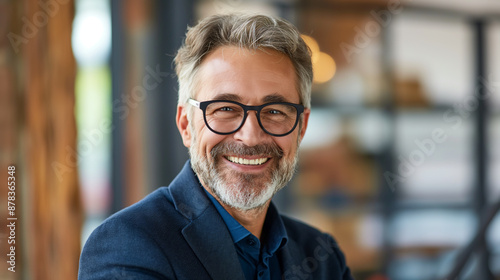 Smiling man glasses beard blue suit shirt © Sadia
