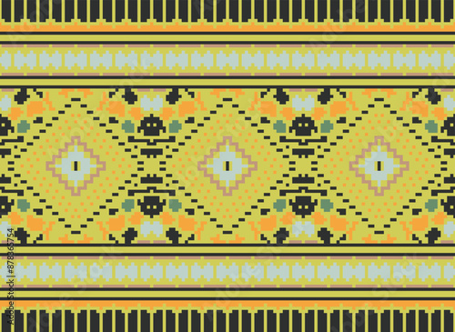 Geometric ethnic oriental seamless pattern traditional Design for background,carpet,wallpaper.clothing,wrapping,Batik fabric,Vector illustration.embroidery style - Sadu, sadou,
