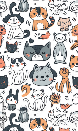 2D illustrator doodle tile patterns with cute graphic designs