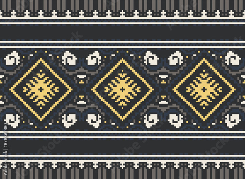 Geometric ethnic oriental seamless pattern traditional Design for background,carpet,wallpaper.clothing,wrapping,Batik fabric,Vector illustration.embroidery style - Sadu, sadou,